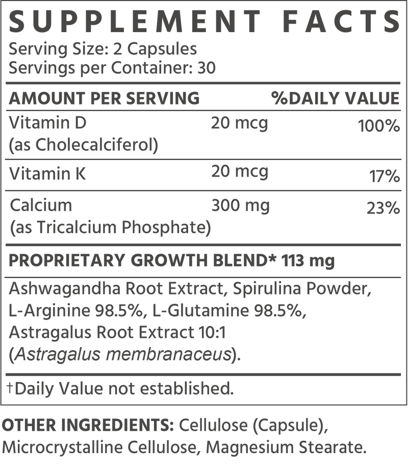TruHeight Growth Capsules Supplement facts