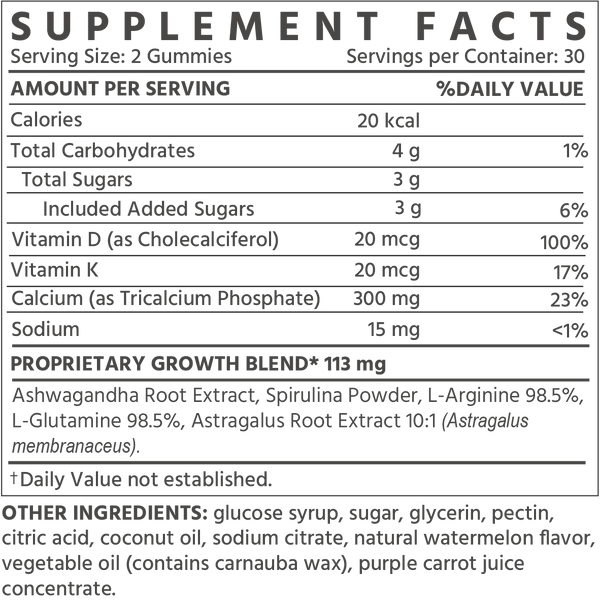 TruHeight Gummies Supplement Facts
